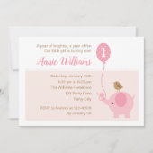 Elephant 1st Birthday Invitation (Meisjes) ballon Kaart (Voorkant)