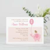 Elephant 1st Birthday Invitation (Meisjes) ballon Kaart (Staand voorkant)