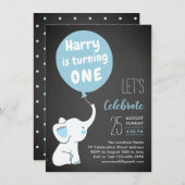 Elephant 1st Birthday Party Invitation for Boy Kaart (Voorkant / Achterkant)