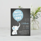 Elephant 1st Birthday Party Invitation for Boy Kaart (Staand voorkant)