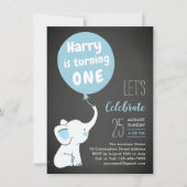 Elephant 1st Birthday Party Invitation for Boy Kaart (Voorkant)