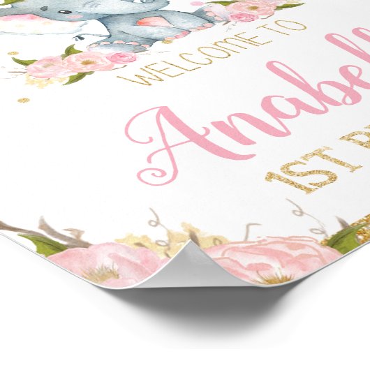 Elephant 1st Birthday Party Welcome Sign Poster (Hoek)