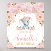 Elephant 1st Birthday Party Welcome Sign Poster (Voorkant)
