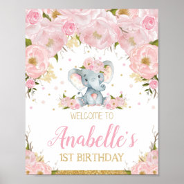 Elephant 1st Birthday Party Welcome Sign Poster