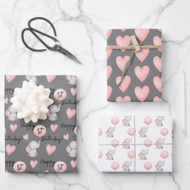 Elephant 1st Birthday Wrapping Paper Sheets