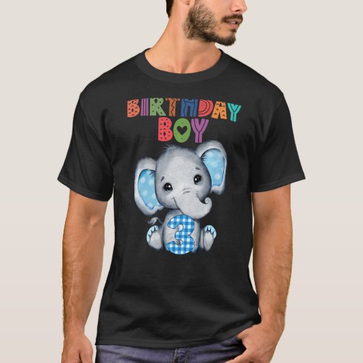 Elephant 3rd Birthday Boy 3 Years Old Thmed Eleph T-shirt (Voorkant)