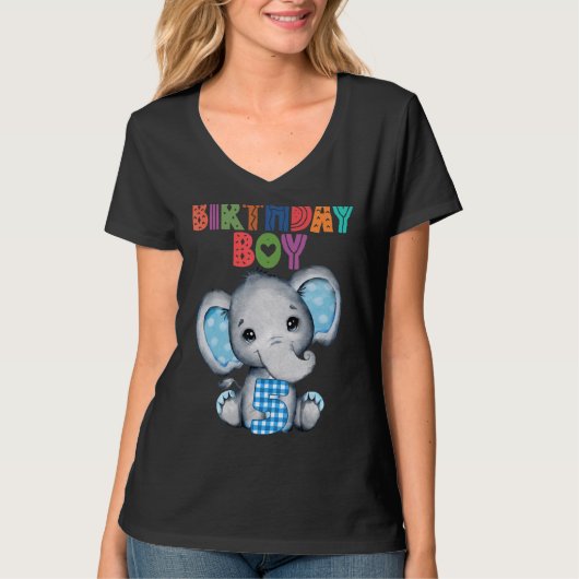Elephant 5th Birthday Boy 5 Yrd Théleph T-shirt (Voorkant)
