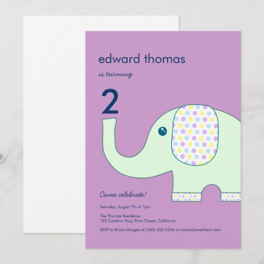 Elephant 5x7 Birthday-uitnodigingen Kaart (Voorkant / Achterkant)