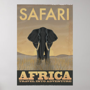 Elephant Africa Safari vintage poster