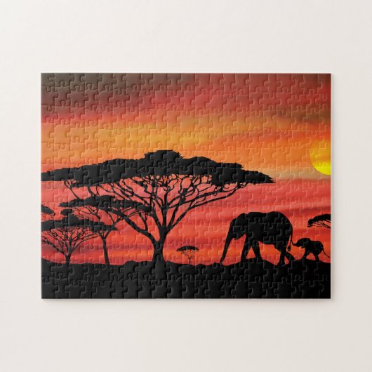 Elephant African Sunset Legpuzzel (Horizontaal)