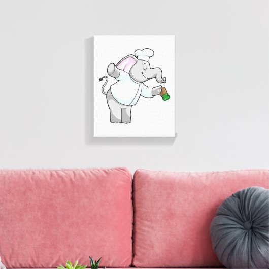 Elephant als Chef met zoutschudder Canvas Afdruk (Insitu (Woonkamer))