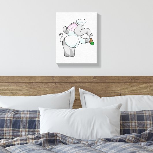 Elephant als Chef met zoutschudder Canvas Afdruk (Insitu (Slaapkamer))