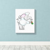 Elephant als Chef met zoutschudder Canvas Afdruk (Insitu (Houten vloer))