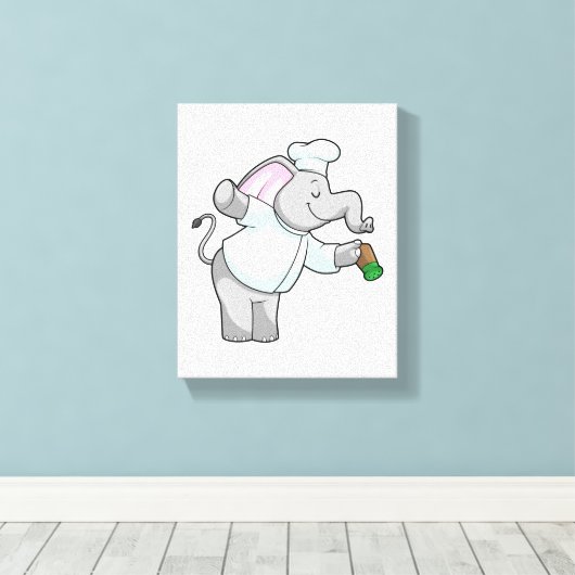 Elephant als Chef met zoutschudder Canvas Afdruk (Insitu (Houten vloer))