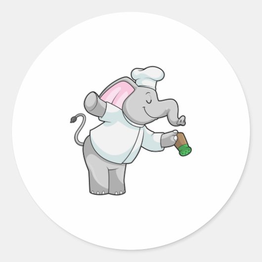 Elephant als Chef met zoutschudder Ronde Sticker (Voorkant)