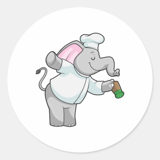 Elephant als Chef met zoutschudder Ronde Sticker (Voorkant)