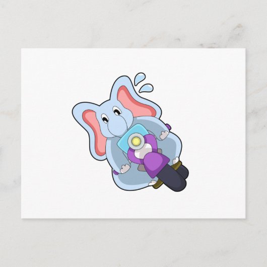 Elephant als fietser met motorfiets.PNG Briefkaart (Voorkant)