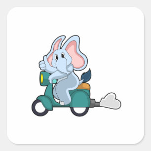 Elephant als fietser met scooter vierkante sticker