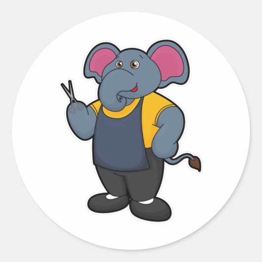 Elephant als Hairdresser met schaar Ronde Sticker (Voorkant)