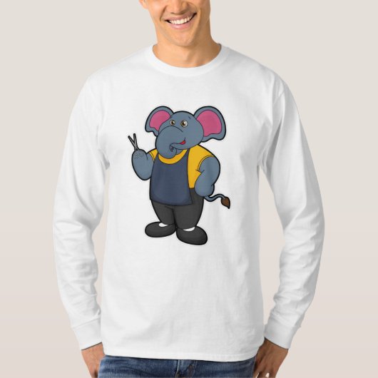 Elephant als Hairdresser met schaar T-shirt (Voorkant)