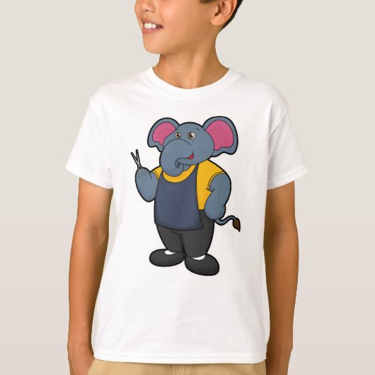 Elephant als Hairdresser met schaar T-shirt (Voorkant)