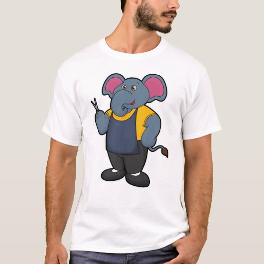 Elephant als Hairdresser met schaar T-shirt (Voorkant)