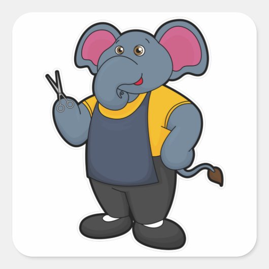 Elephant als Hairdresser met schaar Vierkante Sticker (Voorkant)