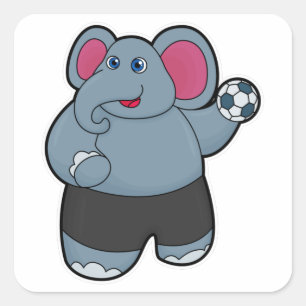 Elephant als handballspeler met handbal vierkante sticker