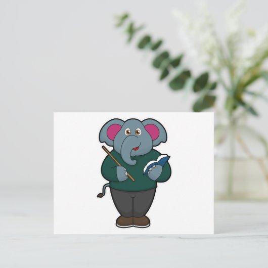 Elephant als leraar met boek en wijzer briefkaart (Staand voorkant)