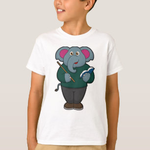Elephant als leraar met boek en wijzer t-shirt
