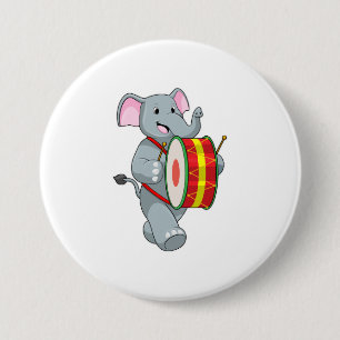 Elephant als muzikant met rum ronde button 7,6 cm