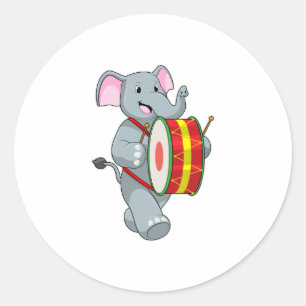 Elephant als muzikant met rum ronde sticker