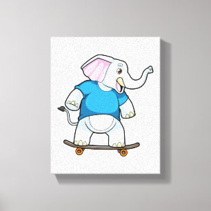 Elephant als Skater met Skateboard Canvas Afdruk