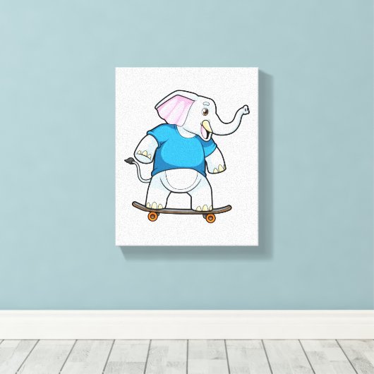 Elephant als Skater met Skateboard Canvas Afdruk (Insitu (Houten vloer))