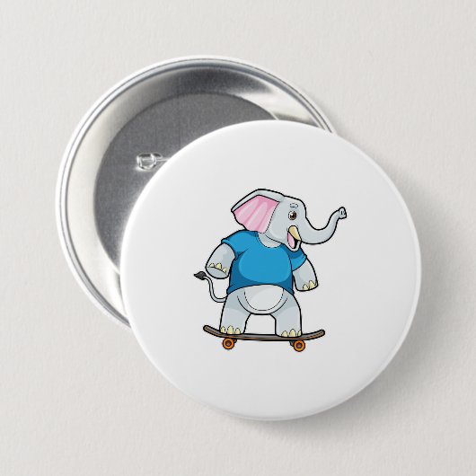 Elephant als Skater met Skateboard Ronde Button 7,6 Cm (Voorkant /achterkant)
