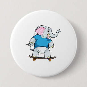 Elephant als Skater met Skateboard Ronde Button 7,6 Cm