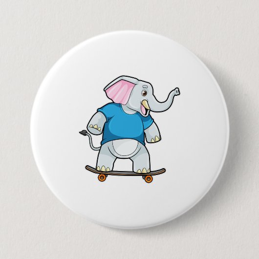 Elephant als Skater met Skateboard Ronde Button 7,6 Cm (Voorkant)