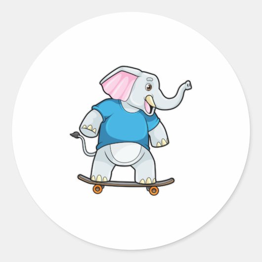 Elephant als Skater met Skateboard Ronde Sticker (Voorkant)