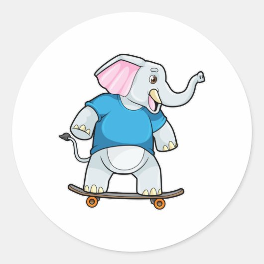 Elephant als Skater met Skateboard Ronde Sticker (Voorkant)