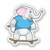 Elephant als Skater met Skateboard Sticker (Voorkant)