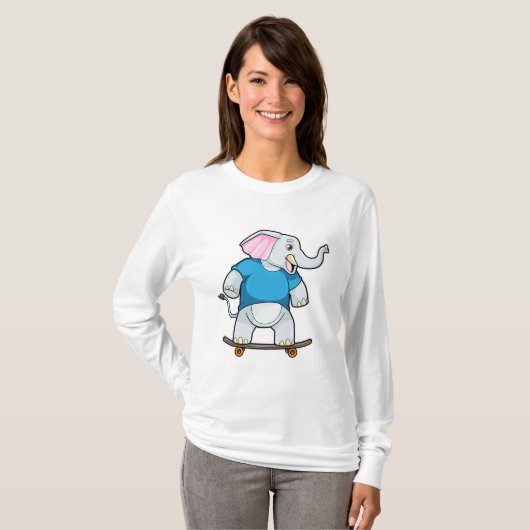 Elephant als Skater met Skateboard T-shirt (Voorkant volledig)