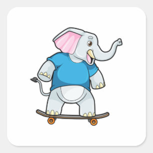 Elephant als Skater met Skateboard Vierkante Sticker