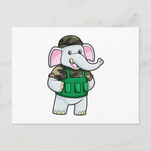 Elephant als Soldaat met Uniform & Helmet Briefkaart (Voorkant)