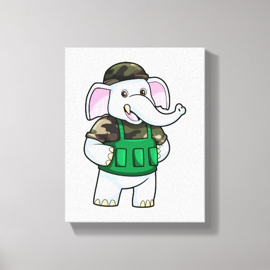 Elephant als Soldaat met Uniform & Helmet Canvas Afdruk (Voorkant)