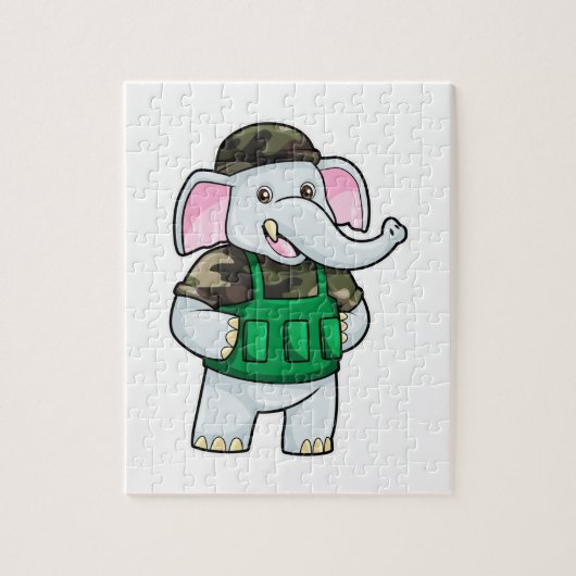 Elephant als Soldaat met Uniform & Helmet Legpuzzel (Verticaal)