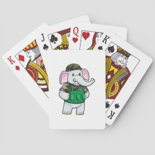 Elephant als Soldaat met Uniform & Helmet Pokerkaarten
