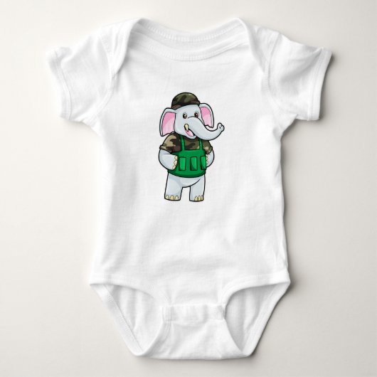 Elephant als Soldaat met Uniform & Helmet Romper (Voorkant)