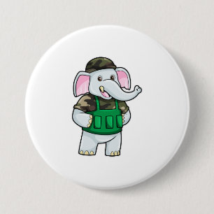 Elephant als Soldaat met Uniform & Helmet Ronde Button 7,6 Cm