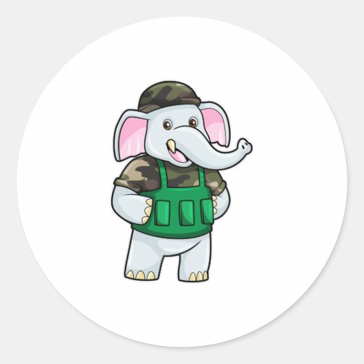 Elephant als Soldaat met Uniform & Helmet Ronde Sticker (Voorkant)
