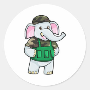 Elephant als Soldaat met Uniform & Helmet Ronde Sticker